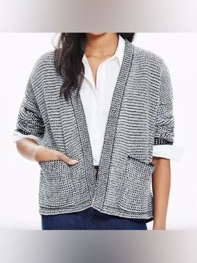 Madewell Twotone Cocoon Cardigan Sweater Jacket Black White Size L Academic Chic